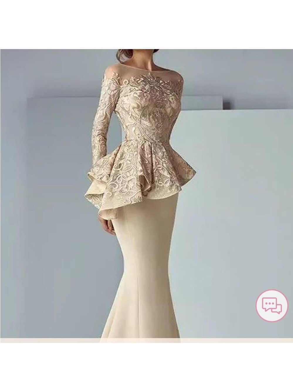 Formal Champagne Peplum Style Evening Gown for Weddings & Parties -  size 10